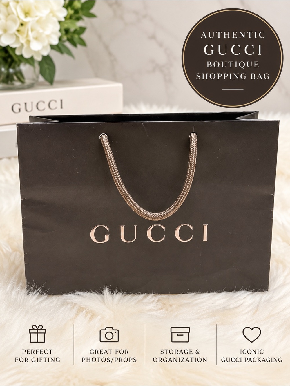 Gucci Authentic Boutique Paper Shopping Gift Bag 9 x 6.75 x 3.25”
